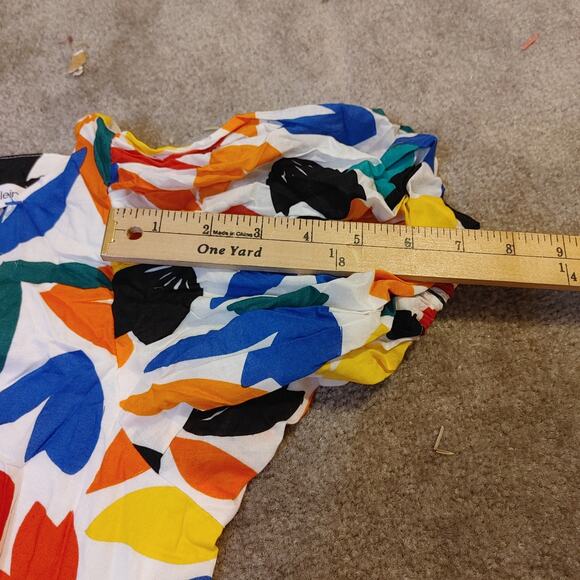 Calvin Klein Size 6 Dress Vibrant Abstract Puff Sleeve Midi Cotton Unique Trendy - Picture 4 of 10